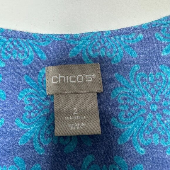 Chicos Embellished Medallion Tee Size L Blue Cotton Modal Blend Summer - Picture 3 of 9